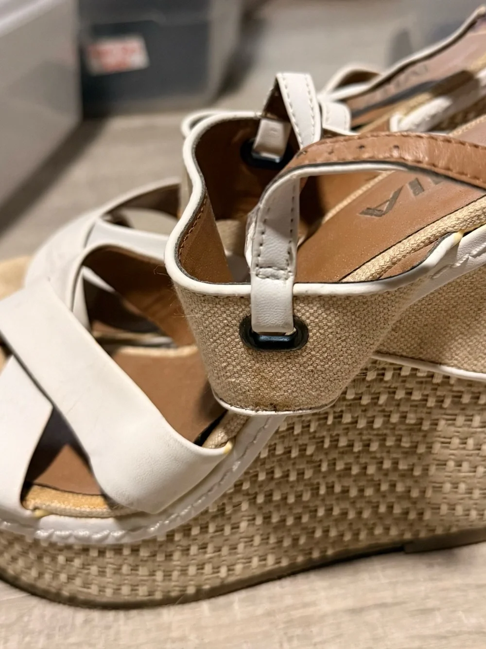 MIA White and Natural Platform Wedge Sandals